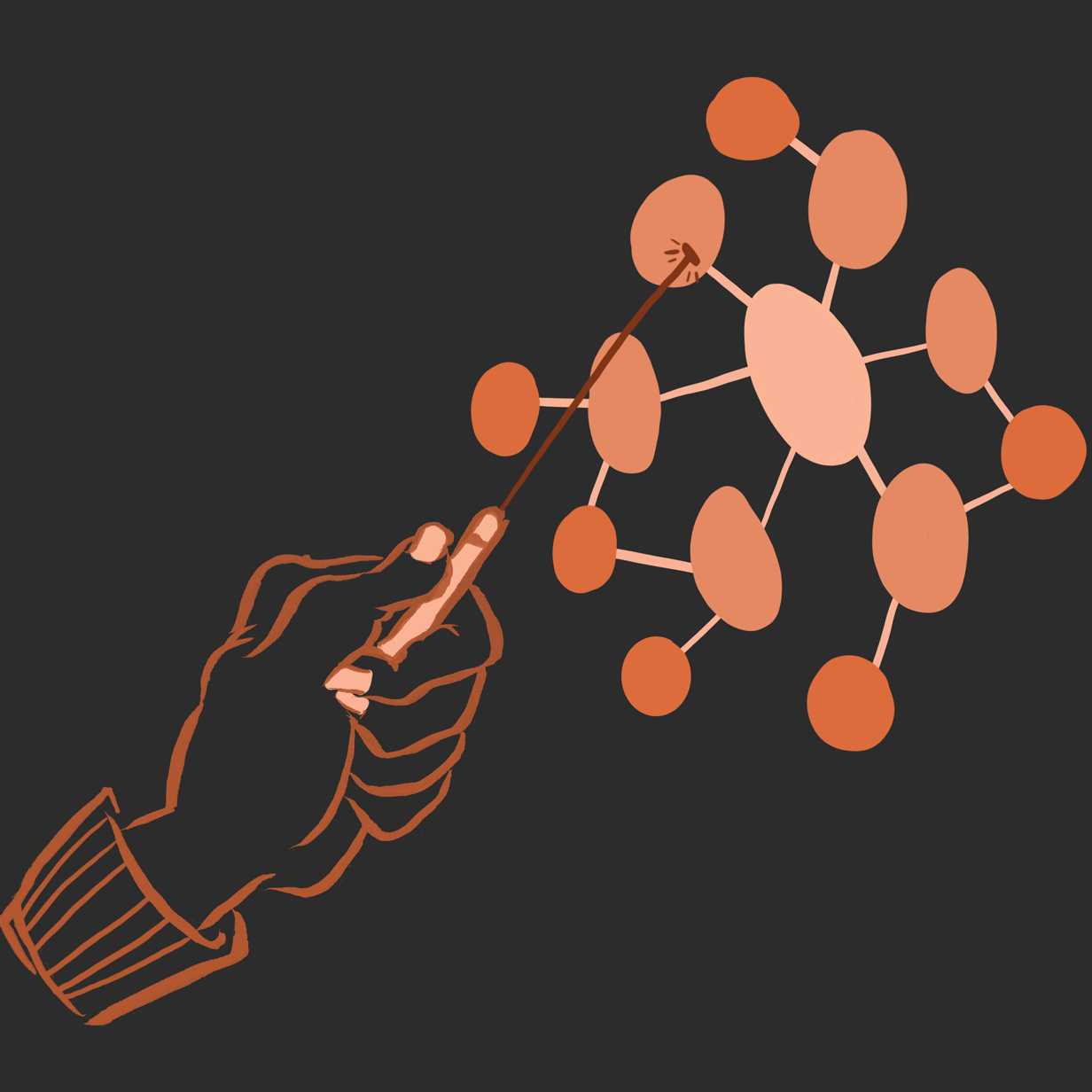 an animated illustration of hands pointing at a chart